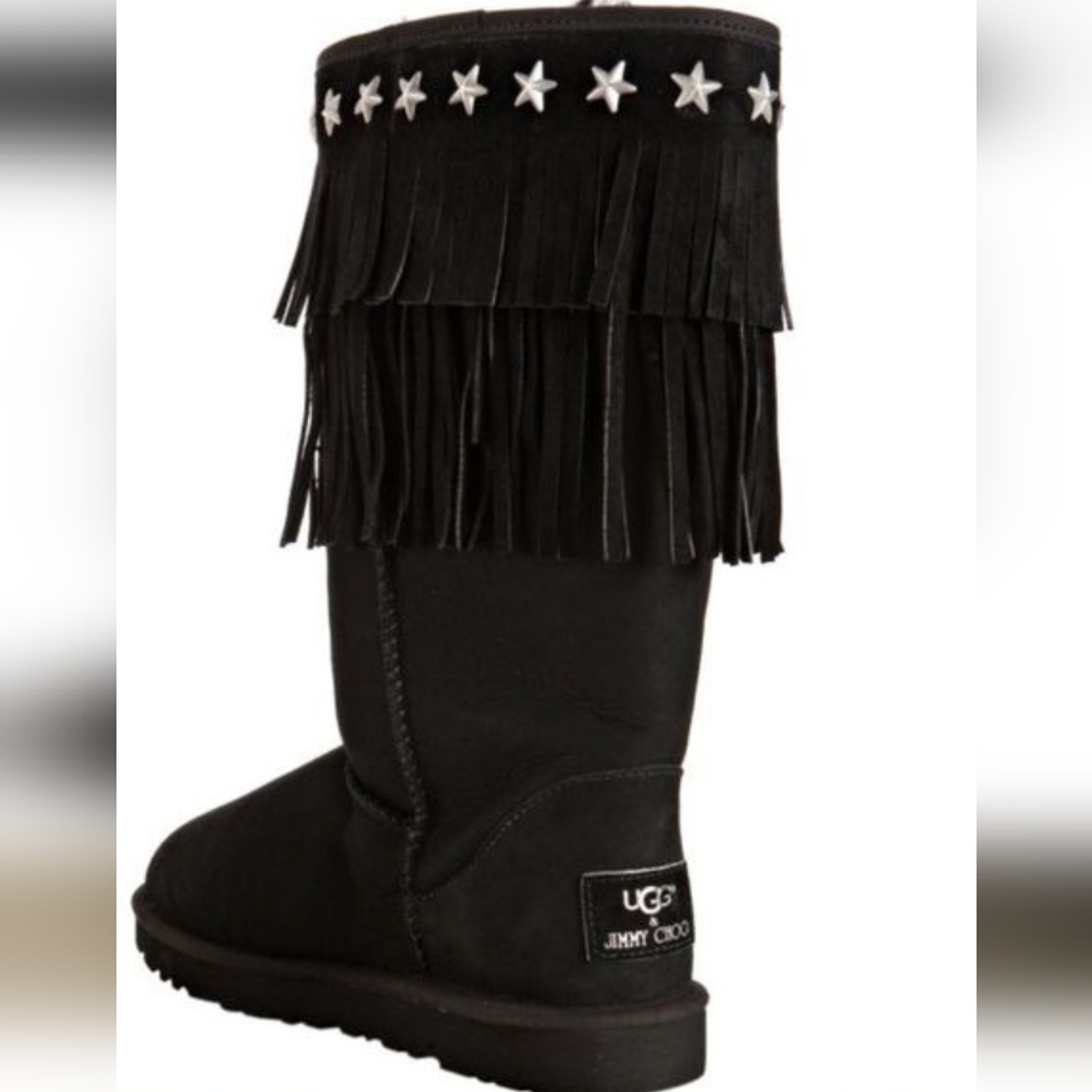 Jimmy Choo Ugg Suede Sora Black Fringe Boots Size 5